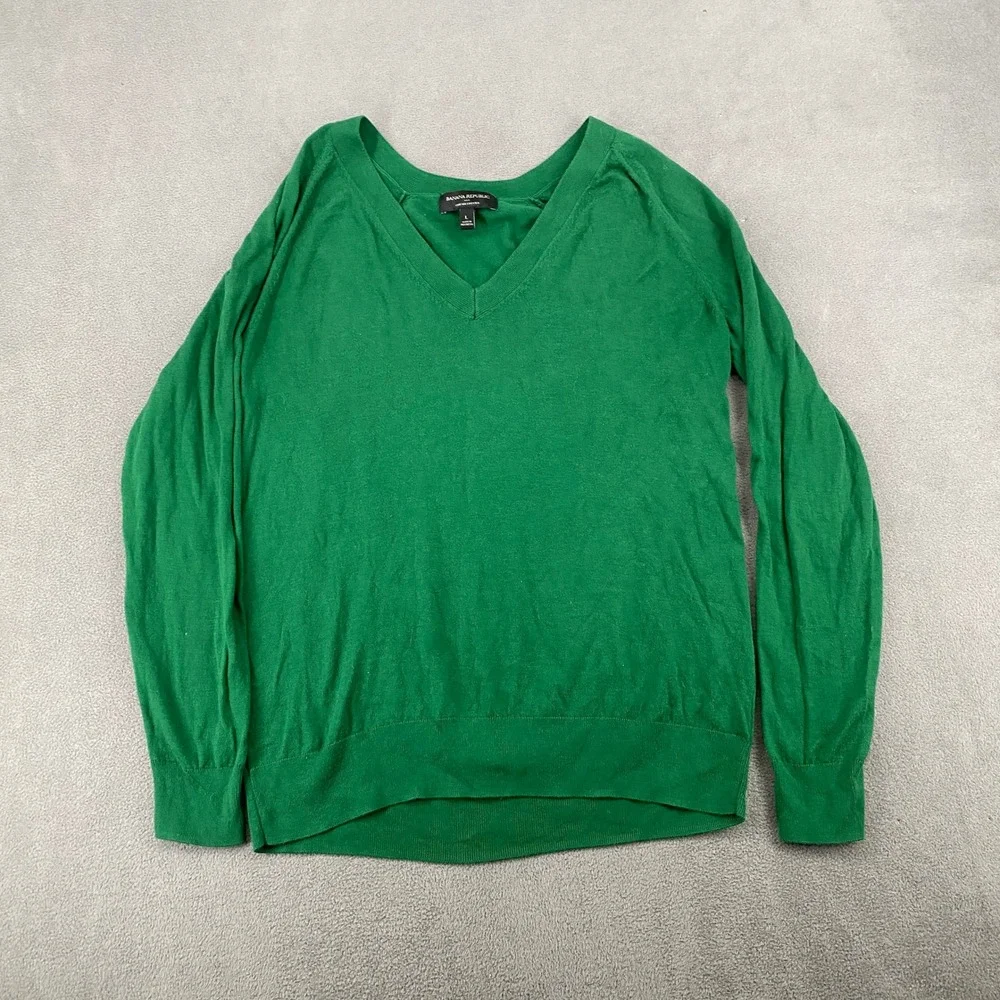 Banana Republic Forever Sweater Green V-Neck Cotton Rayon Knit Top Mens Large